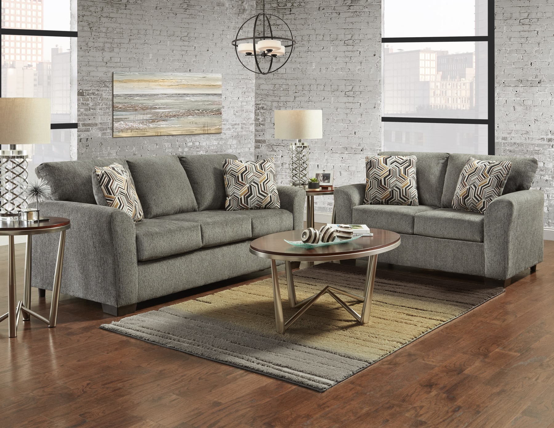 3330 Allure Grey Sofa Loveseat 2pc Set
