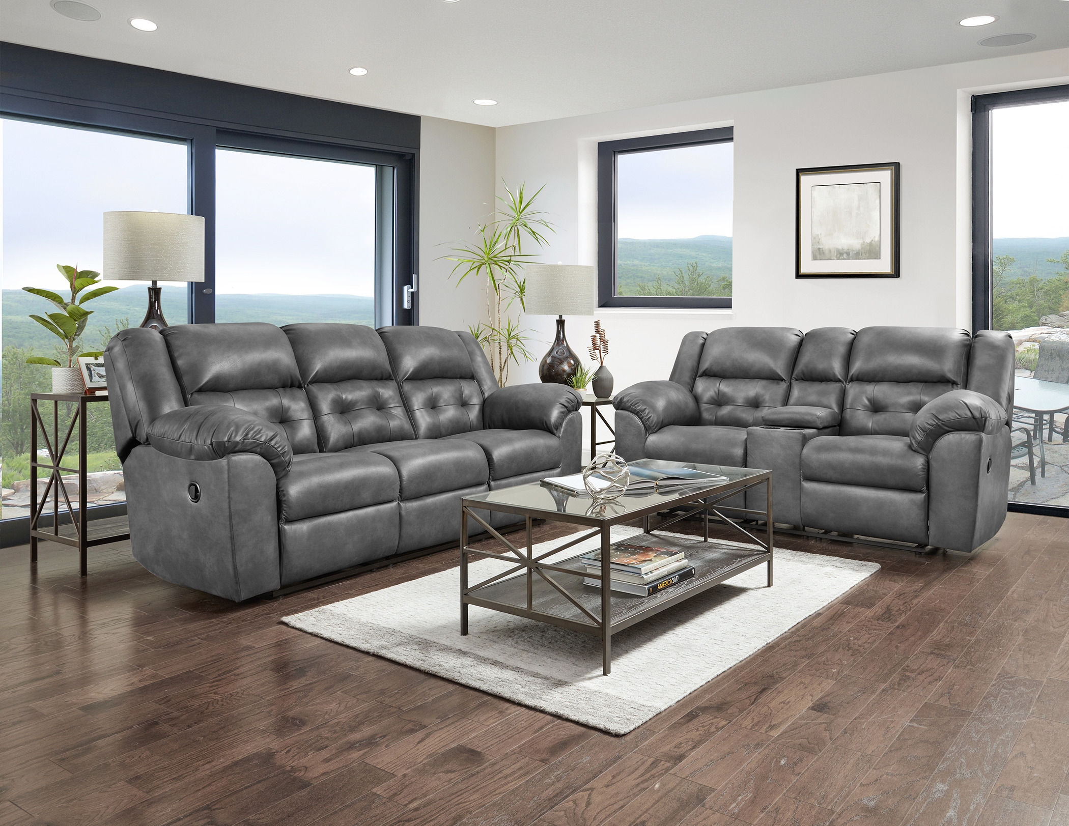 1500 Telluride Charcoal Reclining Sofa Loveseat 2pc Set
